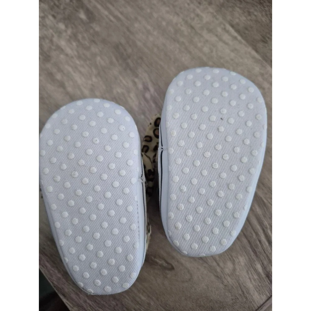 Baby Leopard Print Bow Baby & Walker Shoes Size 0-12 monthd Beige Brown